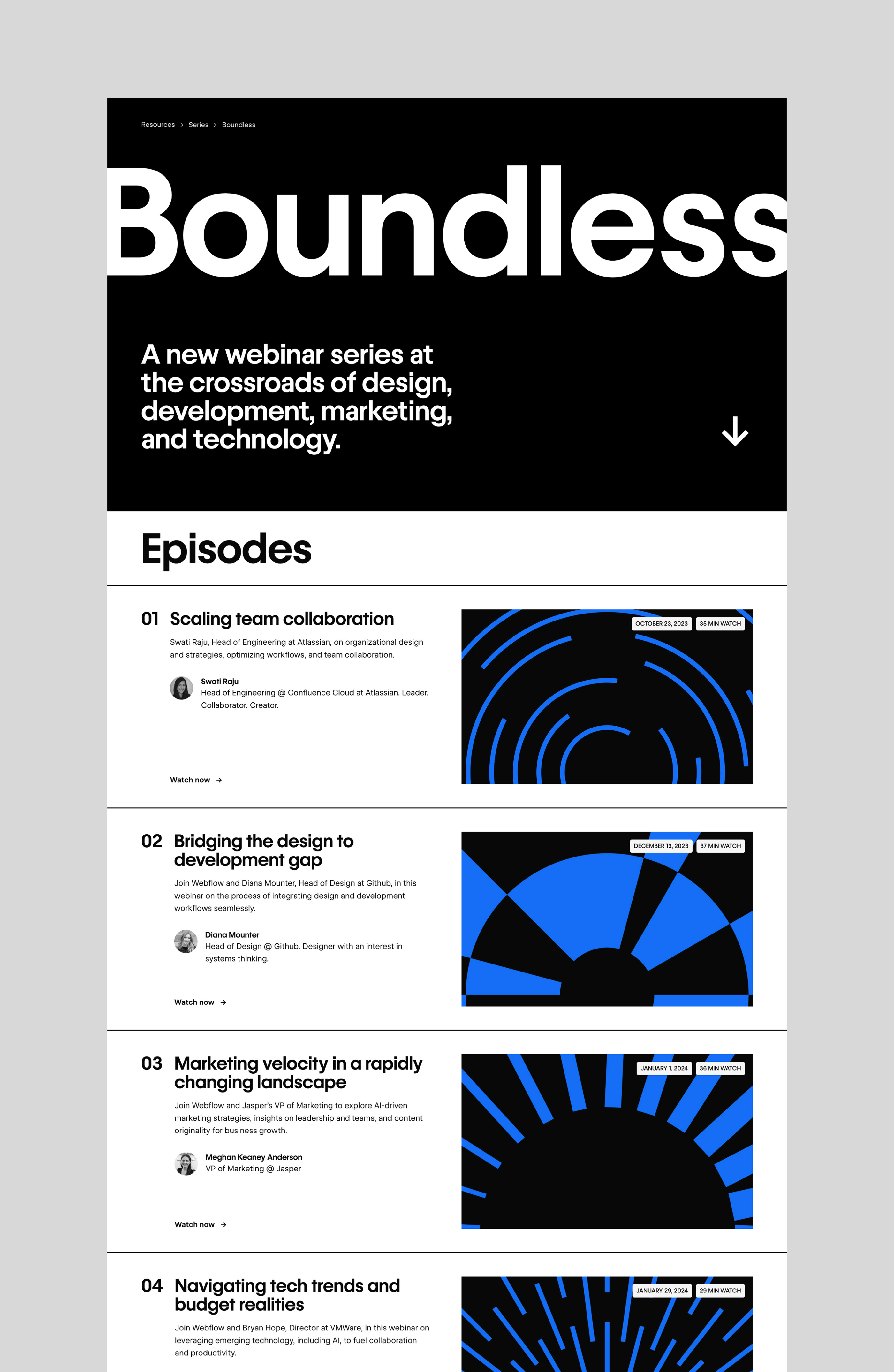 Boundless Webinar Series landing page